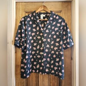 Vintage Russ Floral Polka Dot Button Up Blouse